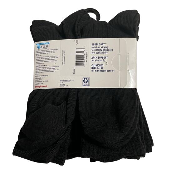 Champion Mens Black Crew Socks Double Dry Arch Support Cushioned Heel and Toe - Picture 6 of 8